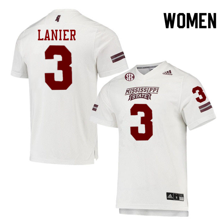 Women #3 Brylan Lanier Mississippi State Bulldogs College Football Jerseys Stitched-White